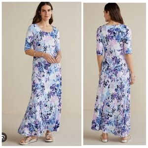 Soft Surroundings Vivienne Dress Style 2FV19 Women's Purple Floral Viscose Large